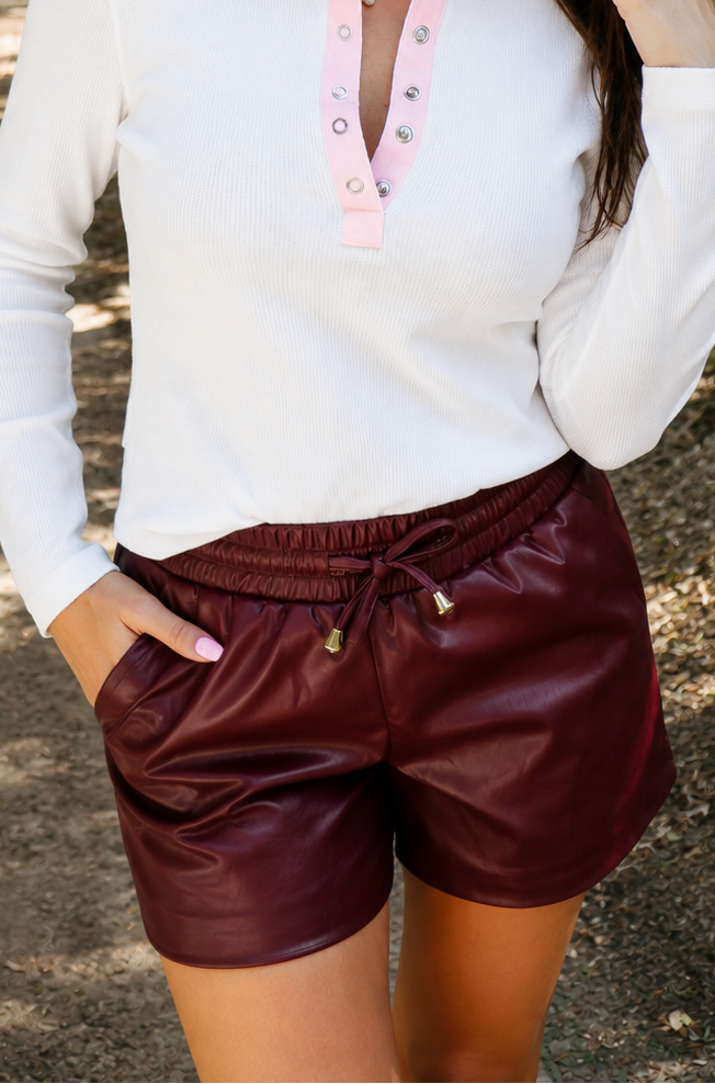 Burgundy Vegan Leather Shorts