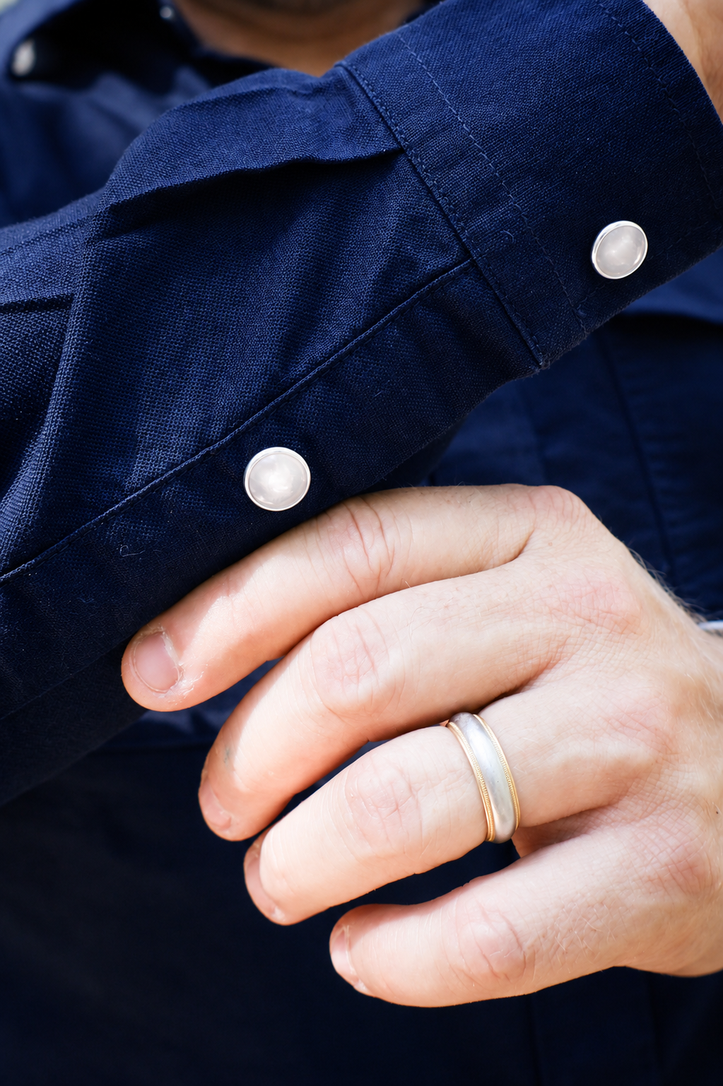 BC Men's Navy Pearl Snap Button Down Shirt