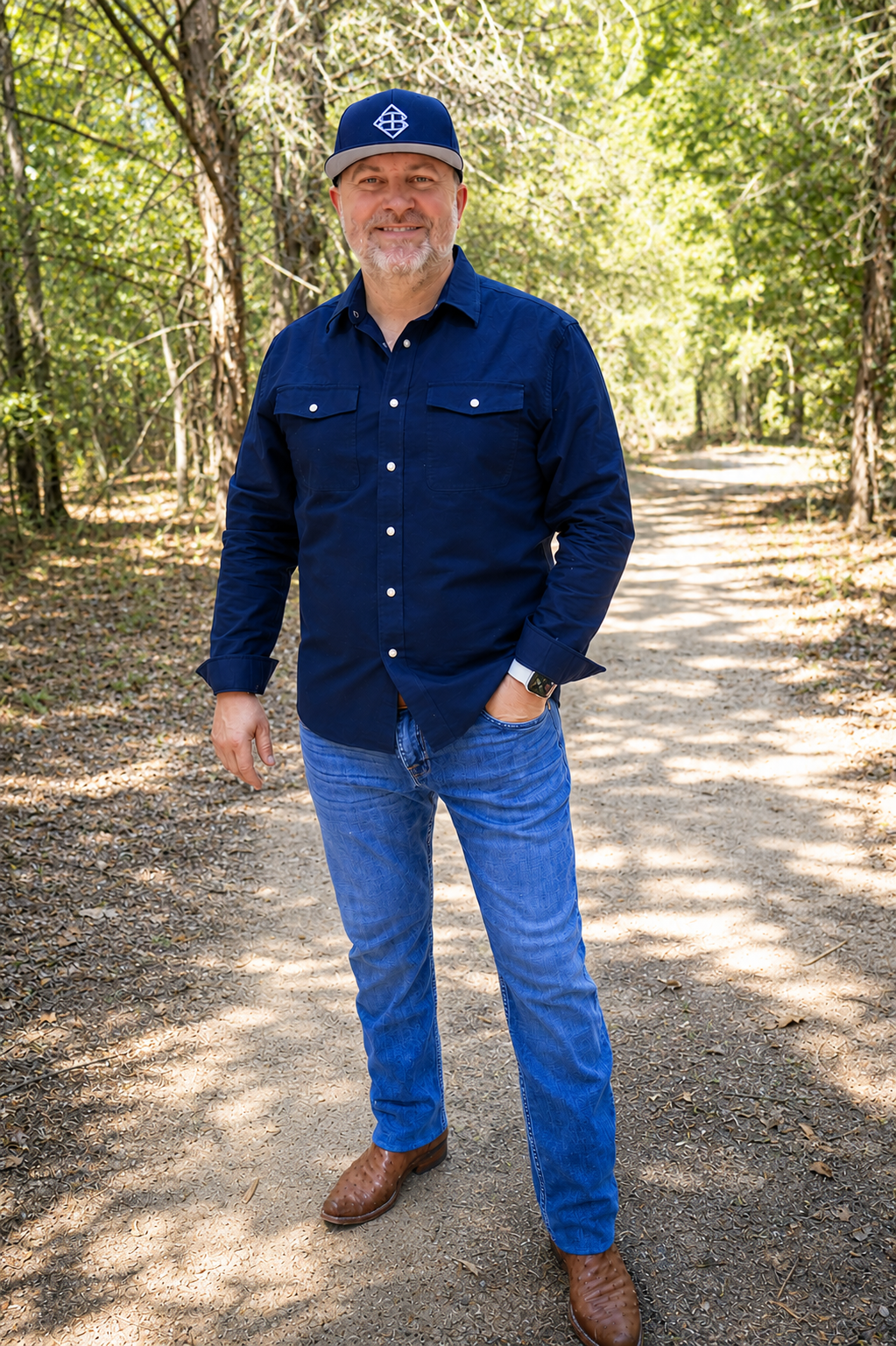 BC Men's Navy Pearl Snap Button Down Shirt